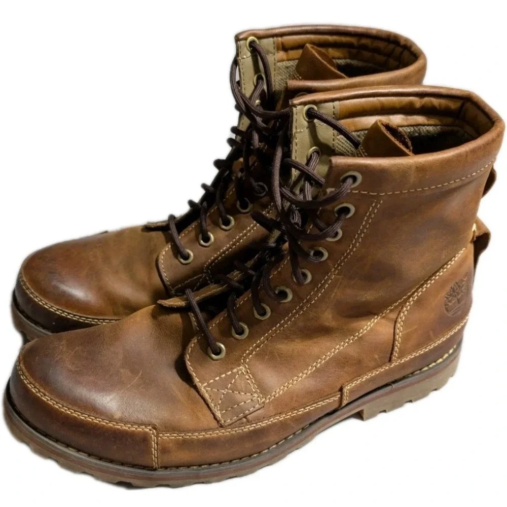 Timberland Originals‎ Mid Boots Mens 12 Brown Leather Waterproof Lace Up 15551